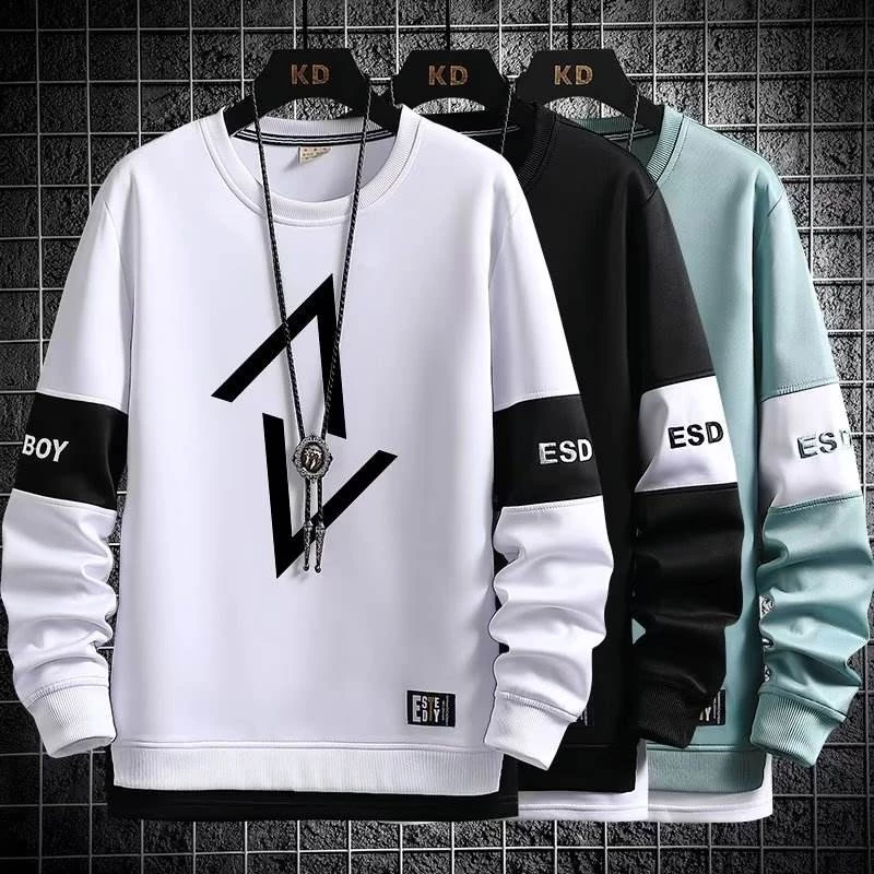 M-3XL Camiseta Masculina De Manga Longa Estilo Moda Fina De Rua Fino Casual Blusa Branca Preta — imagem 1