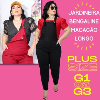 Jardineira Macacão Plus Size Bengaline Tamanho Grande Feminino Bolso e Ziper Salopete Moda Maior GG G1 G2 G3 G4 em Oferta na Shopee