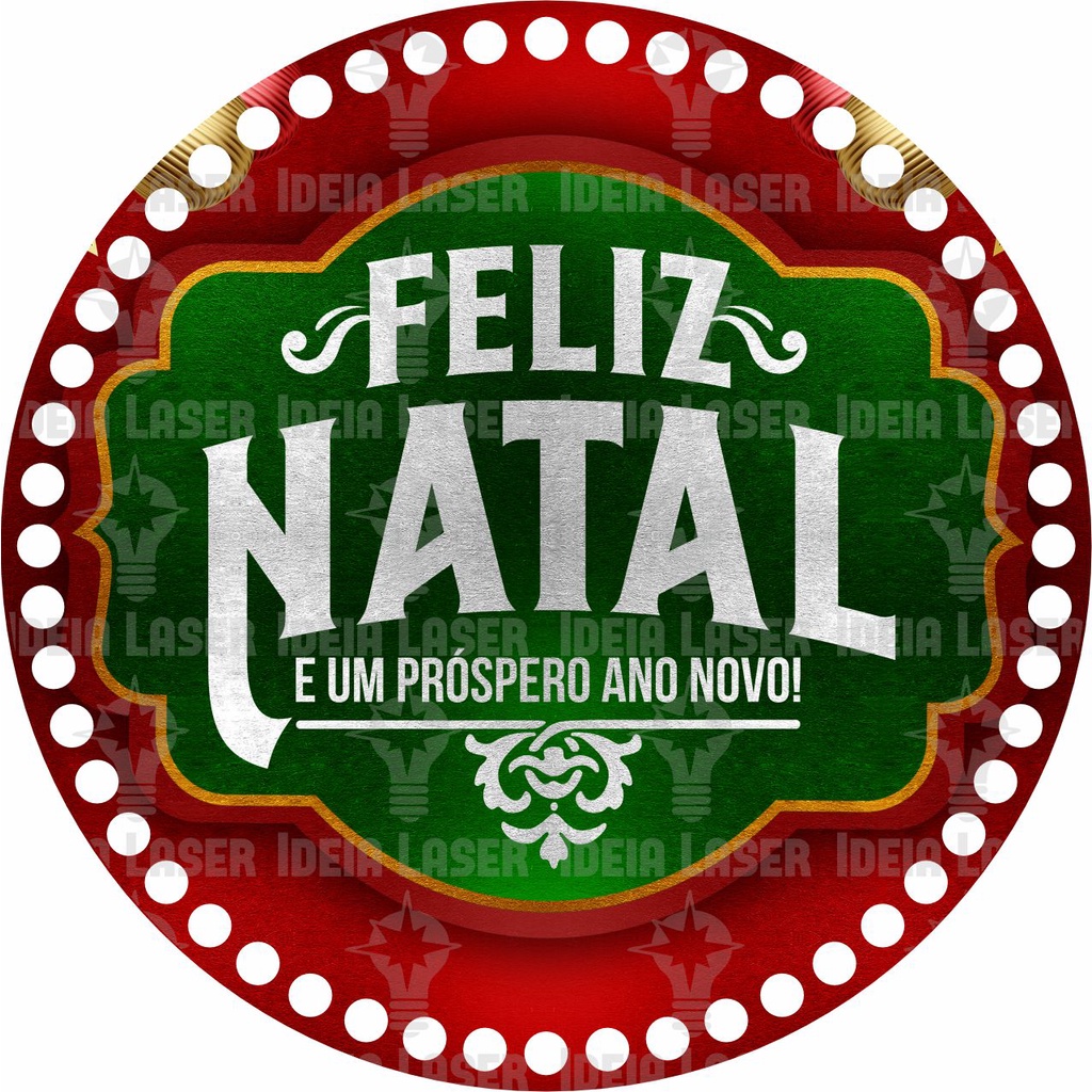 Base MDF Fio de Malha Crochê Redonda Estampada Feliz Natal e um Próspero Ano Novo