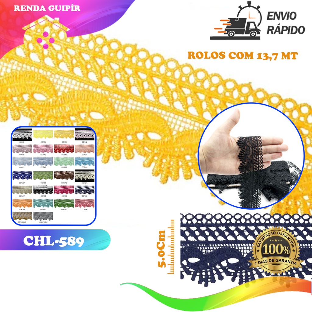 Renda Guipir CHL-589 - 5.0 Cm - Rolo C/13.7 Metros