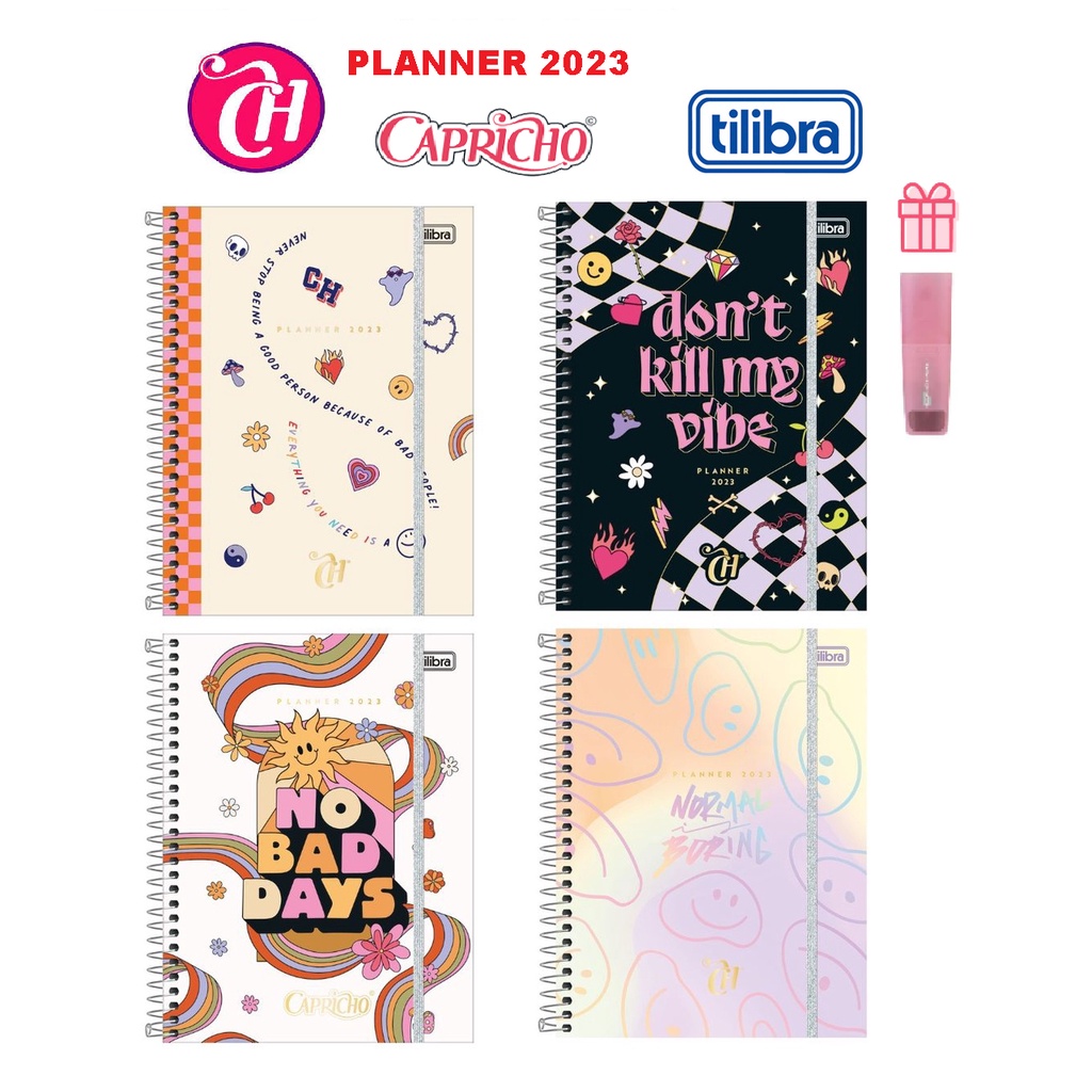Agenda Planner Espiral Capricho 2023 M7 + Marca Texto Mini Shopee Brasil