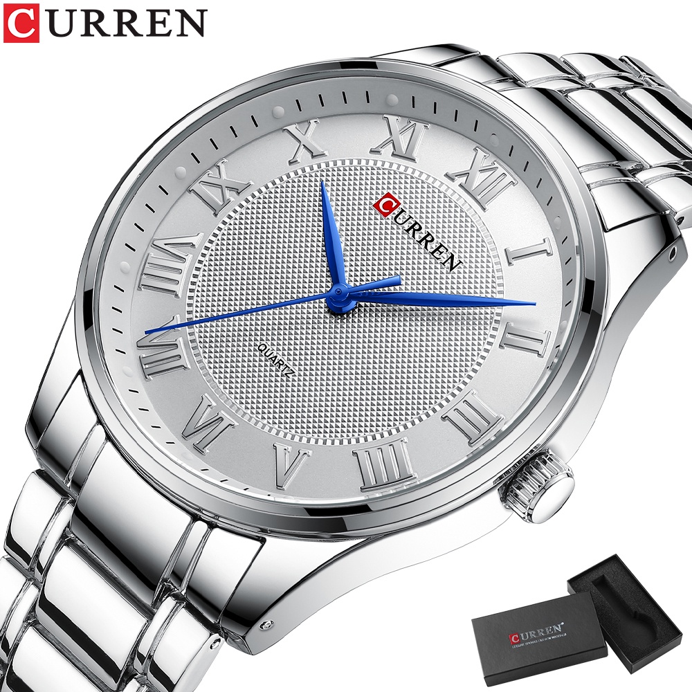 CURREN Relógio Masculino De Quartzo Simples Com Pulseira De Aço Inoxidável Para Negócios Marca De Luxo Prata Branco À Pr