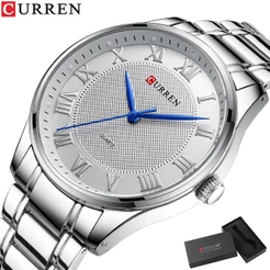 CURREN Relógio Masculino De Quartzo Simples Com Pulseira De Aço Inoxidável Para Negócios Marca De Luxo Prata Branco À Pr