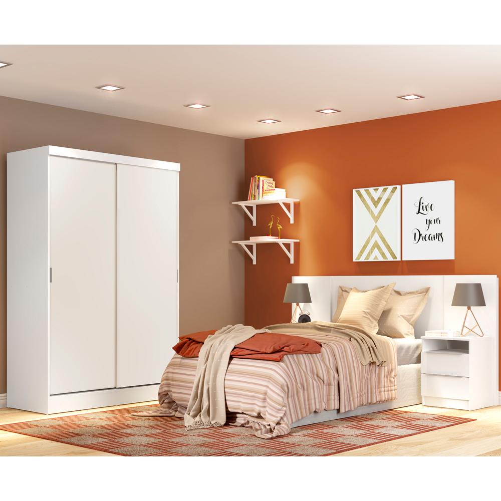 Quarto Completo com Guarda Roupa Luke e Cabeceira com 2 Mesas Laterais Madesa - Branco - Home & Living