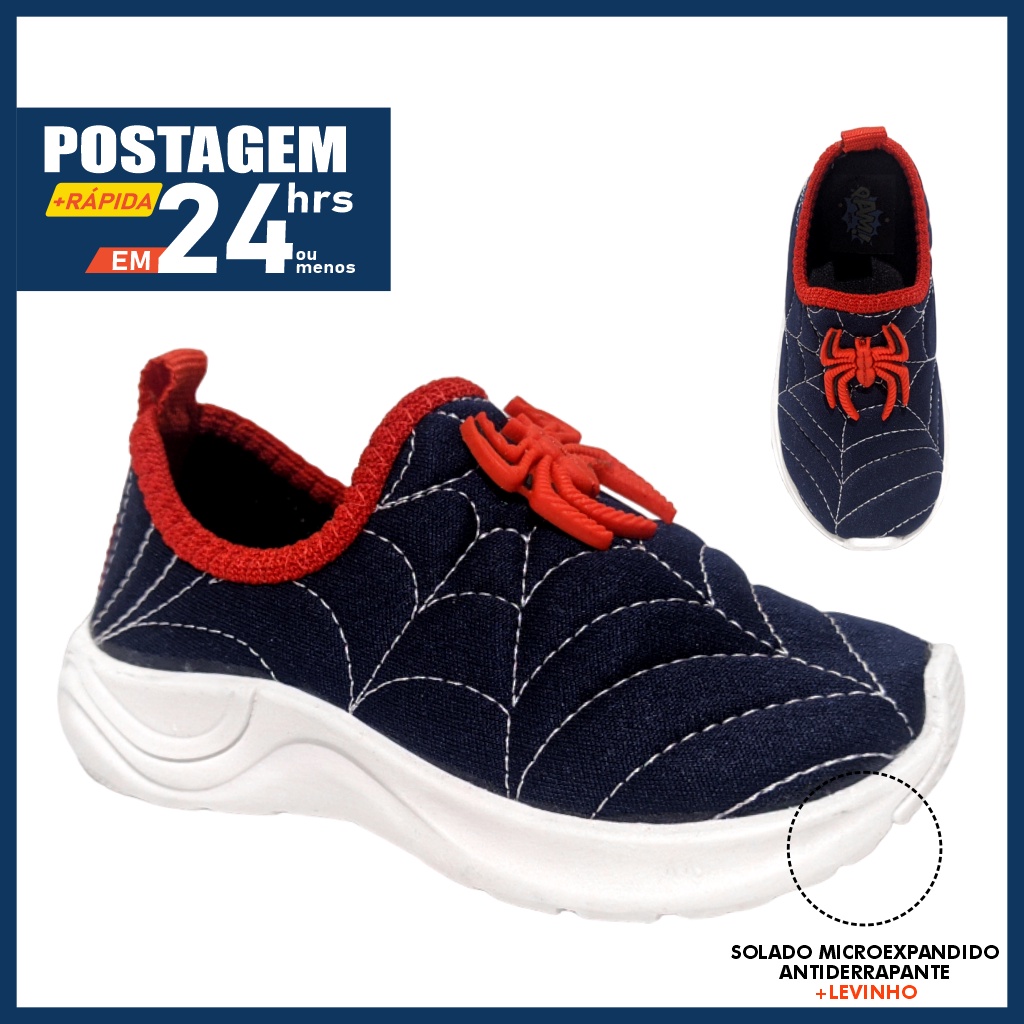 Tênis Menino Aranha Pam Kids Sapato Criança Calçado Calçe fácil meia sem cadarço preto e vermelho bordado solado antiderrapante  leve e flexível em Oferta na Shopee