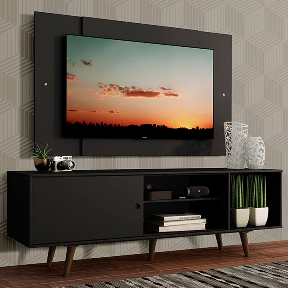 Rack Madesa Dubai com Pés e Painel para TV até 58 Polegadas - Preto/Rustic 8ND8 em Oferta na Shopee
