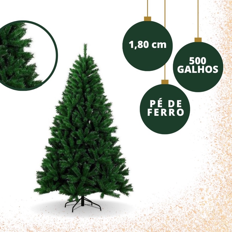 Árvore de Natal Cheia Pinheiro Luxo Verde 500 Galhos 1,80cm AR001-180 |  Shopee Brasil