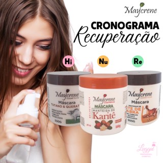 Cronograma Capilar de Recuperação 3x500g Maycrene (Tutano e Queratina, Manteiga de Karitê, Proteína de Leite de Cabra)