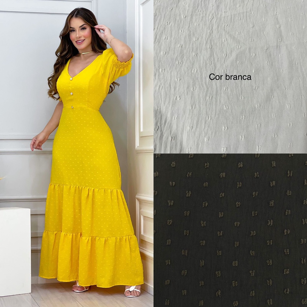 VESTIDO LONGO FEMININO CREPE DUNA DECOTA V MANGA PRINCESA MODA ...