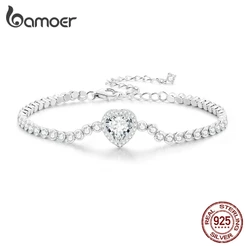Bamoer Pulseira Simples De Zircônia Quadrada Brilhante Prateada 925 Bijuteria Fashon Para Mulheres