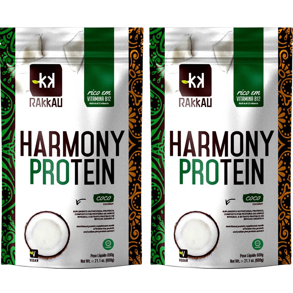 Kit 2 Harmony Protein Coco Rakkau 600g - Vegano - Proteína de Arroz e Ervilha