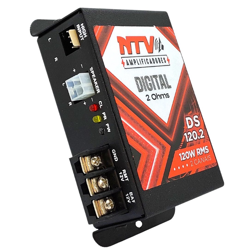 MÓDULO SOM NTV DS120.2 DIGITAL 120W RMS 2 CANAIS 2 OHMS POTÊNCIA SOM CARRO IDEAL PARA FALANTES 6 69