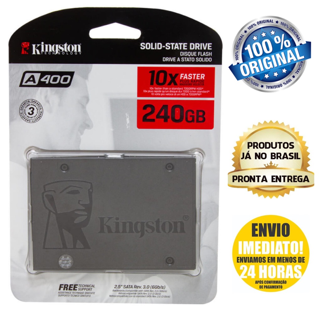 SSD Kingston A400 240GB SATA I,II e III Leitura 500MB/s, Gravação 350MB/s - SA400S37/240G Original