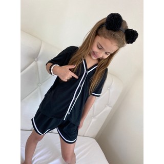 Pijama Infantil Com Botões estilo americano aberto manga curta e short