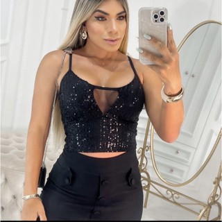 Lançamento Cropped de paete com bojo buraco moda feminina