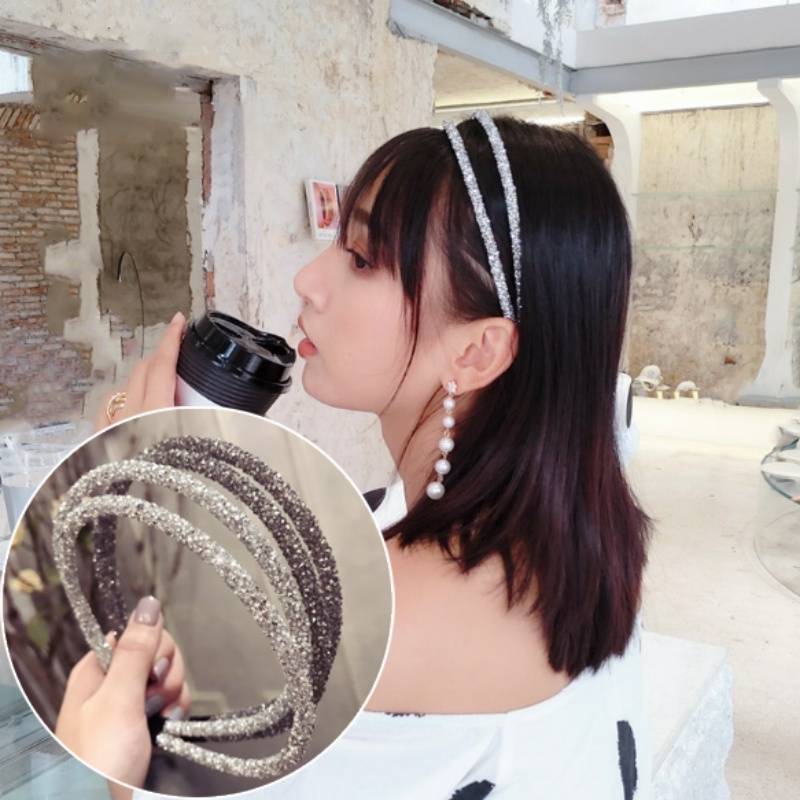 Moda Dupla Argola Diamante Feminino Bandana Zircon Cristal Antiderrapante Acessórios De Cabelo Coreano Menina Faixa