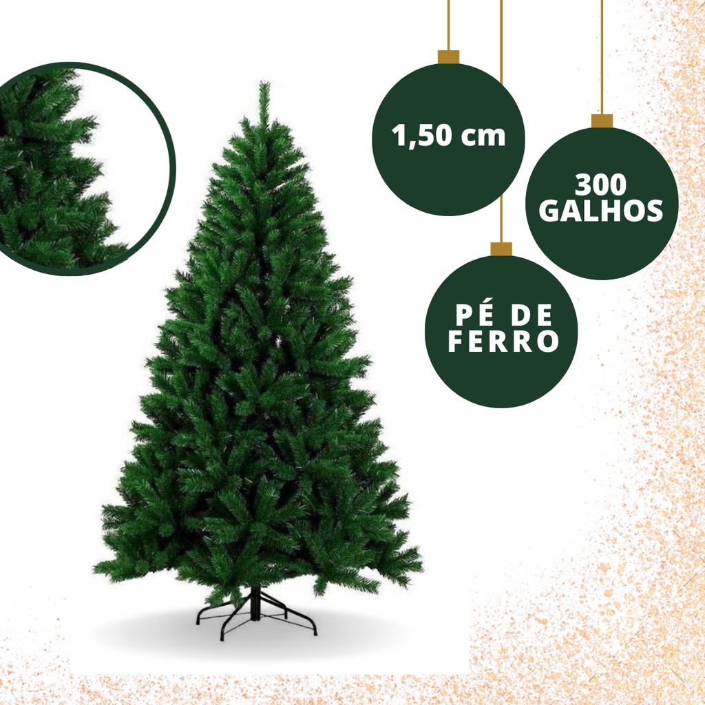 Árvore de Natal Cheia Pinheiro Luxo Verde 300 Galhos 1,50cm AR001-150 |  Shopee Brasil