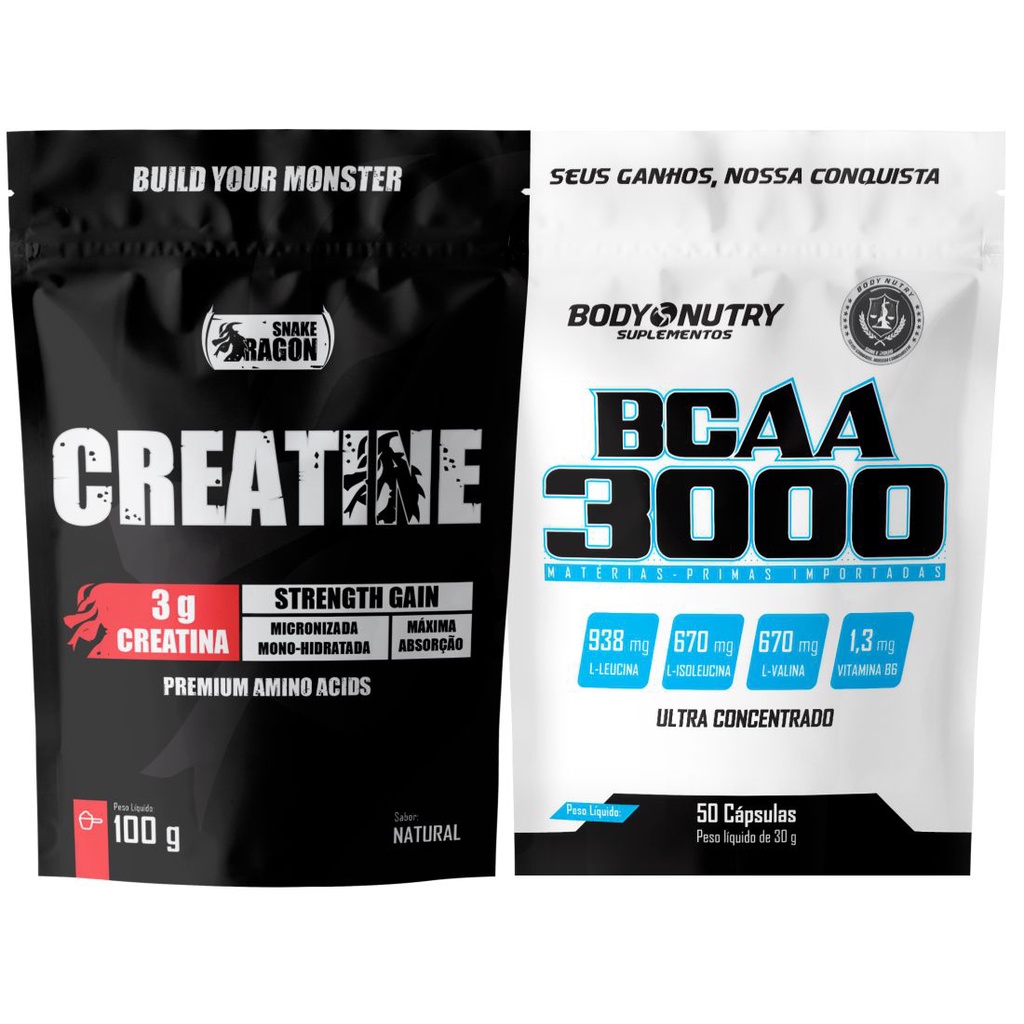 Kit BCAA 3000 50 Cápsulas + Creatina 100G - Snake Dragon