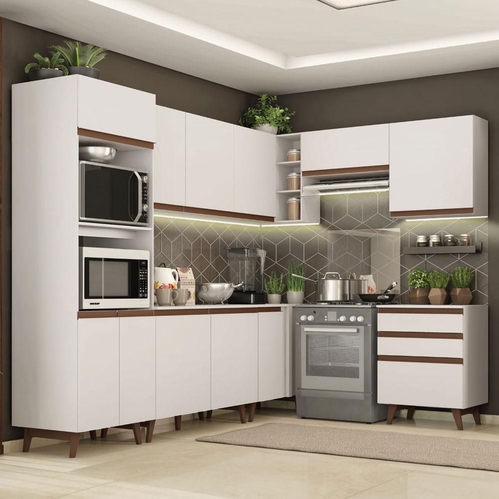 Cozinha Completa de Canto Madesa Reims 462002 com Armário e Balcão - Branco - Home & Living