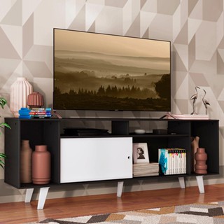 Rack para TV até 65 Polegadas Madesa Cancun com Pés - Preto/Branco/Branco