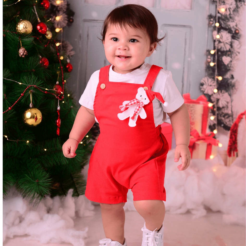 Roupa Jardineira Vermelha Natal Bebê Masculino | Shopee Brasil