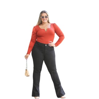 Calça Feminina Flare Plus Size Sarja Preta