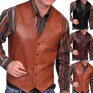 Colete De Couro casual fashion retro Homem