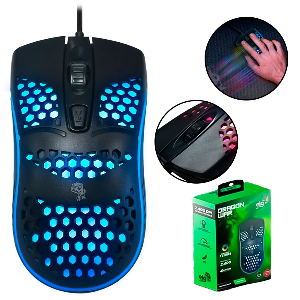 Mouse gamer dragon war light 2400dpi 7 cores 70