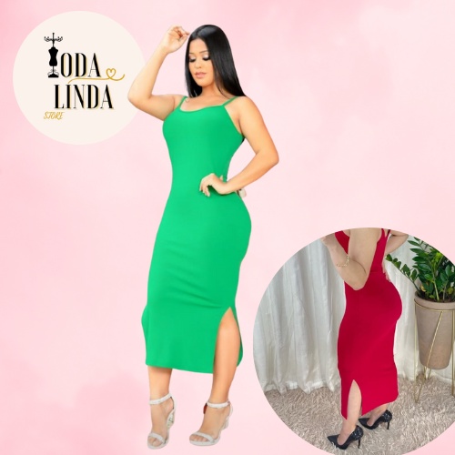 Vestido Midi Tubinho Justo Malha Canelada Alcinha Regata Barbiecore Copa Natal - Diversas Cores
