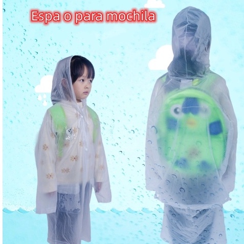 Capa de chuva infantil  com capuz e bolsos PVC -Transparente/Rosa/Azul