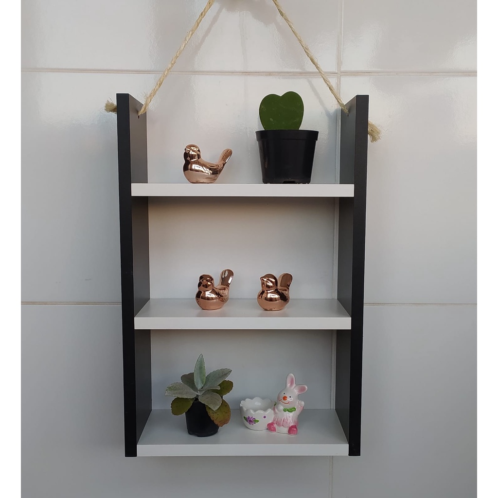 Nicho com corda de sisal decorativos para banheiro quarto lavanderia . Organizacional e decorativo, MDF preto e branca