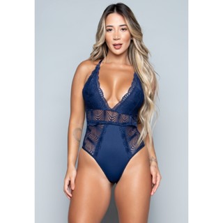 Body Feminino Sem Bojo Com Renda Decote Profundo E Costa Cruzada Sensual