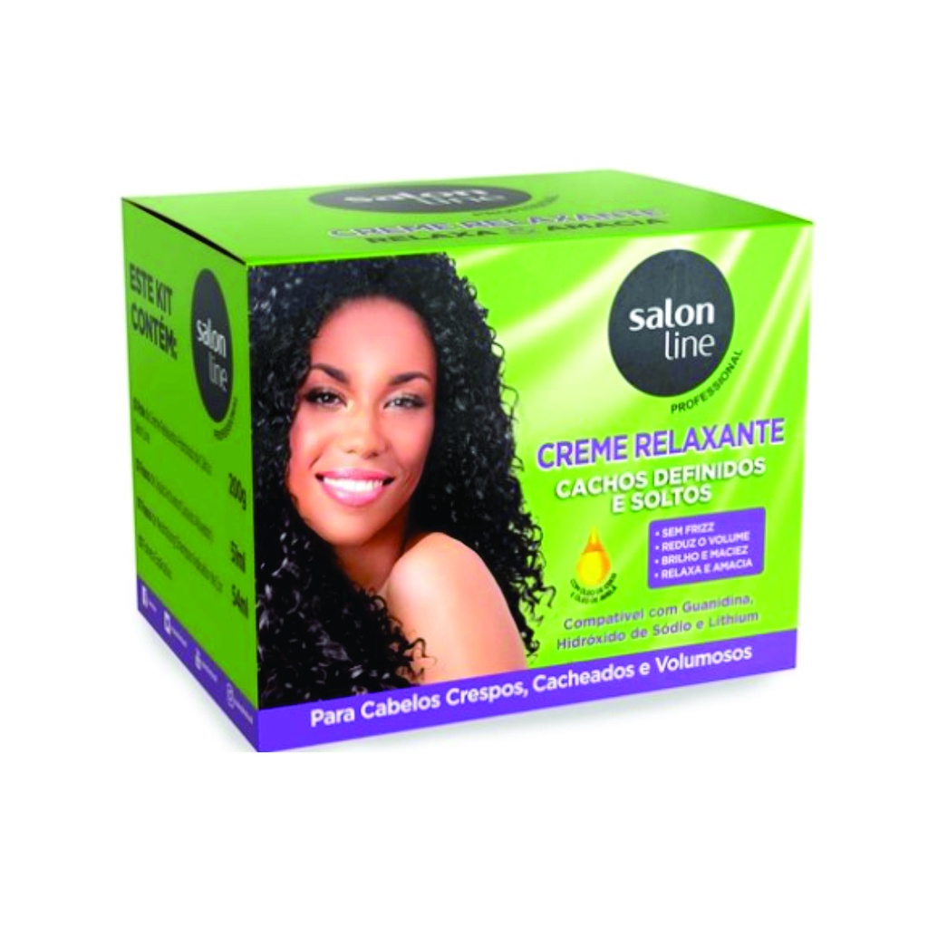 Creme Relaxante Capilar Salon Line Relax Cachos Definidos Soltos Caixa Verde 200gr - Óleo de Coco e Óleo de Avelã