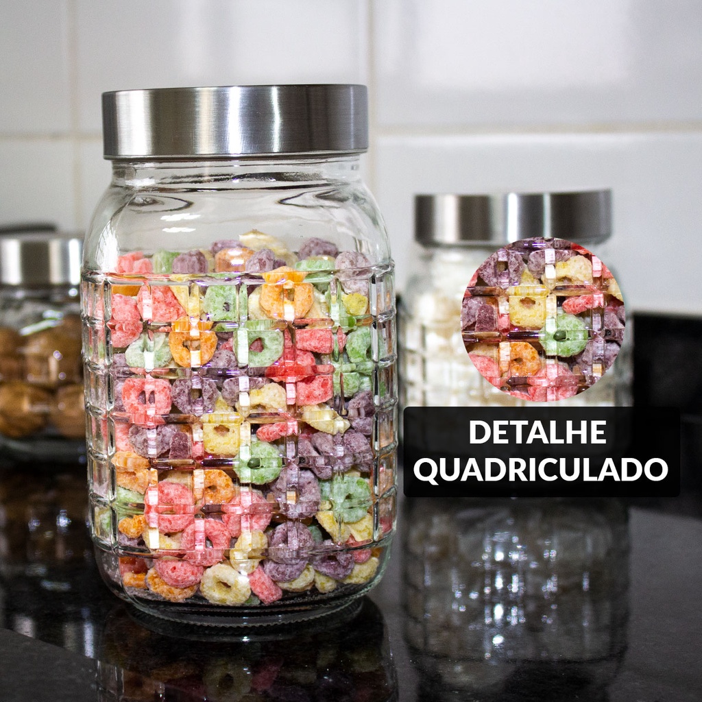 Pote Vidro Rosca Quadriculado Porta Mantimento Bolacha 1.500ml | Shopee ...