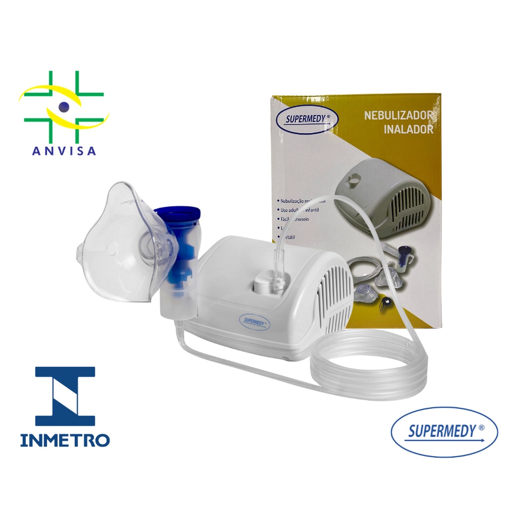 NEBULIZADOR/INALADOR DE AR COMPRIMIDO 127V (110V) - PORTÁTIL - DESIGN COMPACTO (COM MÁSCARA ADULTA + INFANTIL)