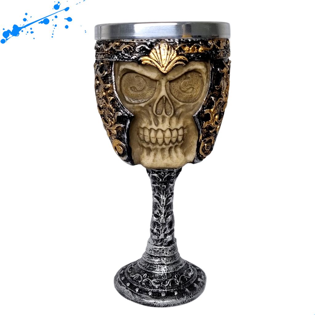 Taca Viking Medieval - Caneca Calice Vinho Resina Aluminio Polido Caveiras