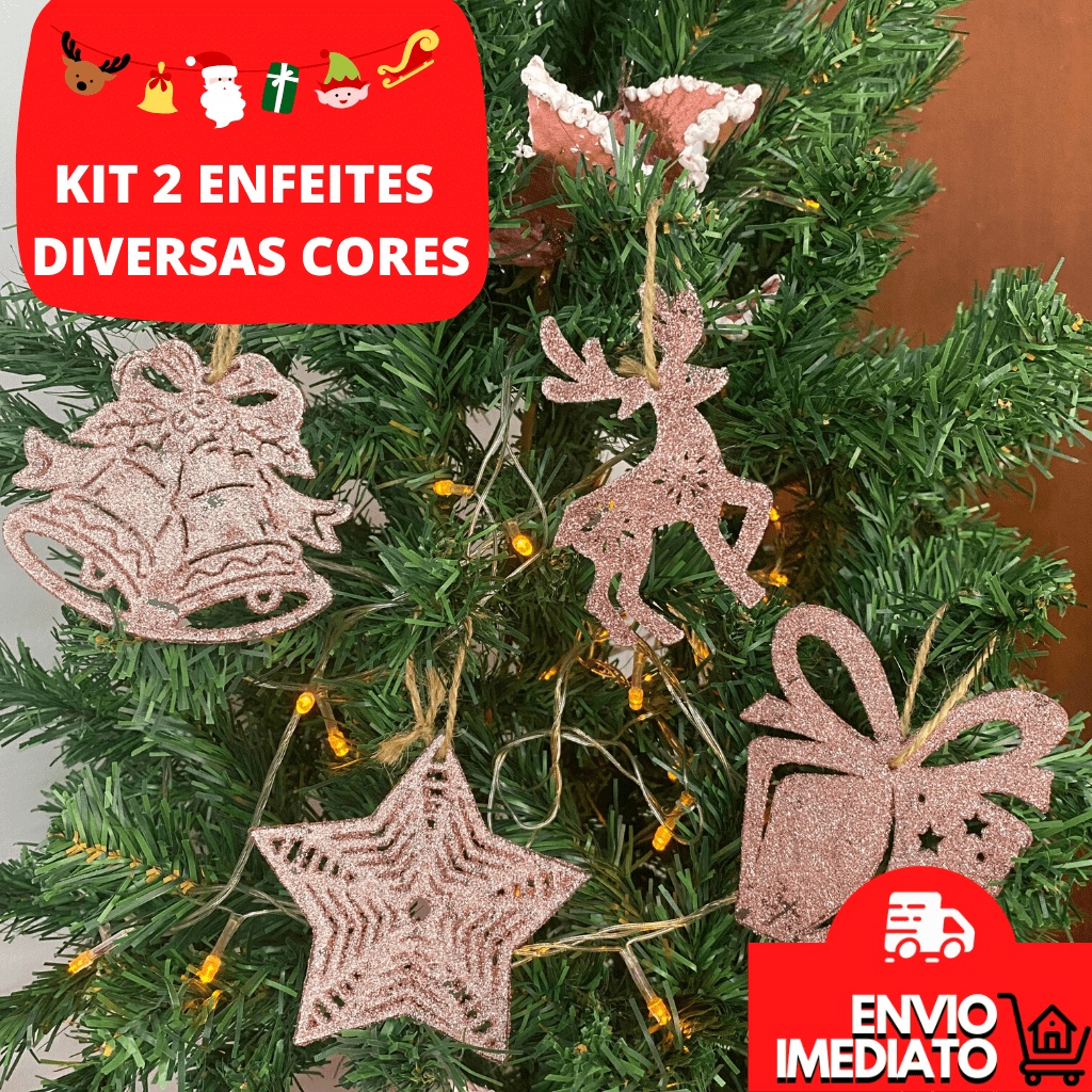 Pendente Glitter Brilho De Árvore de Natal Cor Rose Dourado Champagne Vermelho Prata Pacote Com 2 Unidades Diversos Modelos Rena Sino Estrela Presente Ornamento Natalino Pendente De Natal Enfeite Para Árvore Decoração De Natal Ano Novo Feliz Para Pendurar