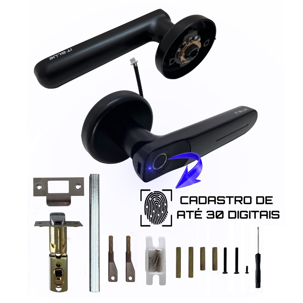 Fechadura Eletrônica Digital Biométrica SC8994 Leitor de Digitais Conector USB armazenamento 30 Digitais Alimentação 4 baterias 1.5 V7 Com Pilha Cor preto fácil de usar Segura Barata Prática