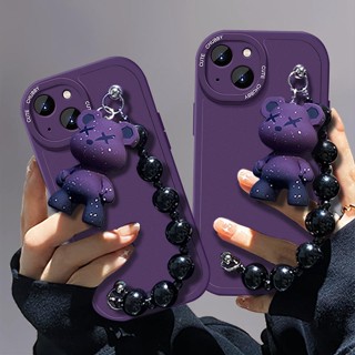 Pulseira De Urso 3D Roxa Para iPhone 14 13 11 12 Pro MAX Mini 6 6s 7 8 Plus 7plus 8plus 6plus X XR XS 14Pro Capa De Celular Oficial Da Moda Macia Corrente Cobertura Traseira