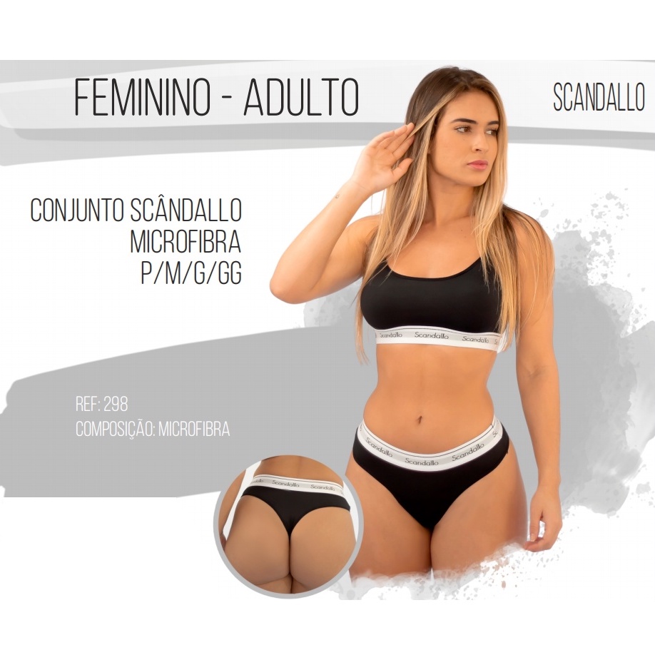 Conjunto Top e Calcinha Fio dental Microfibra Liso Conjunto Feminino P/M/G/GG