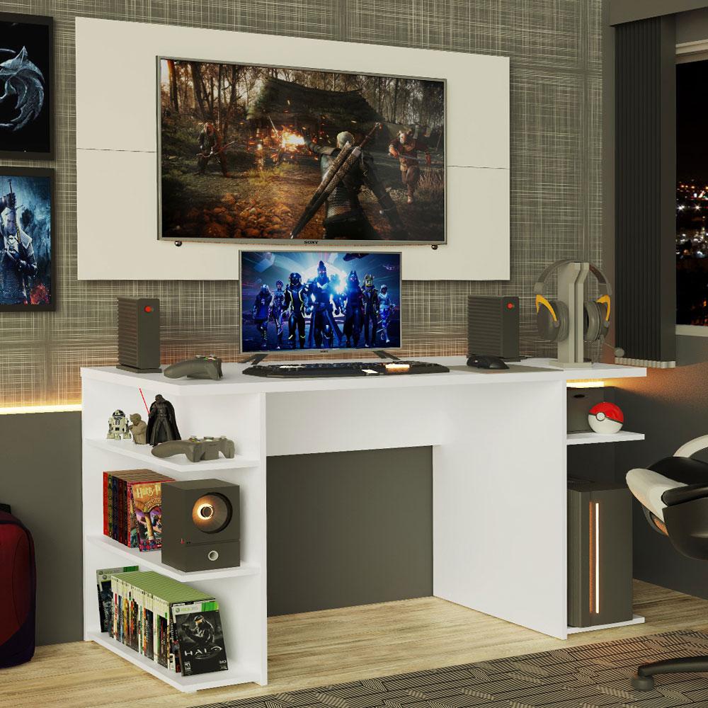 Mesa para Computador Gamer e Painel para TV até 50 Madesa - Branco - Home & Living
