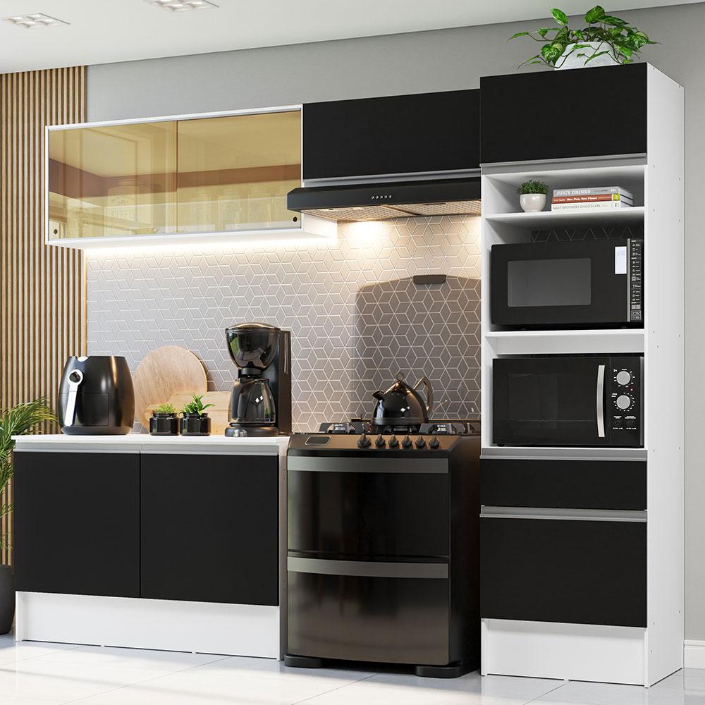 Armário de Cozinha Completa 260cm Branco/Preto Diamante Madesa 02 - Home & Living