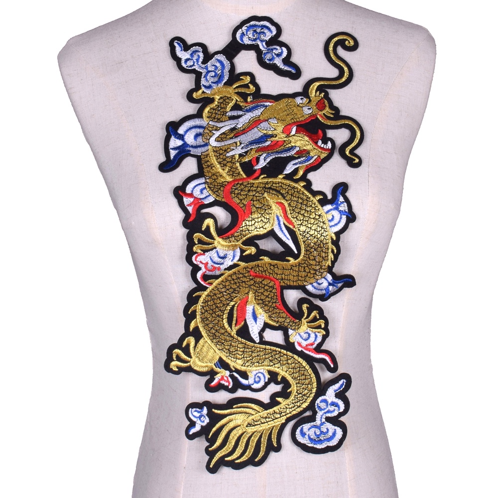 1Pc Bordado Dourado Patch Dragão Roupa Ferro Sobre Roupas Aplique Decoração