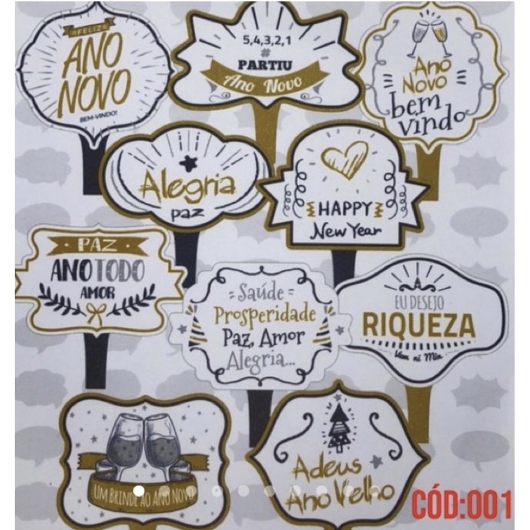 TÍTULO DO PRODUTO: KIT 10 PLAQUINHAS DIVERTIDAS SELFIE REVEILLON ANO NOVO 2023 (COD 01) em Oferta na Shopee