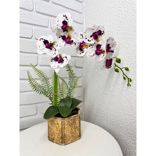 vaso arranjo de orquídeas, centro de mesa, orquídeas em silicone vaso madeira rustico em Oferta na Shopee