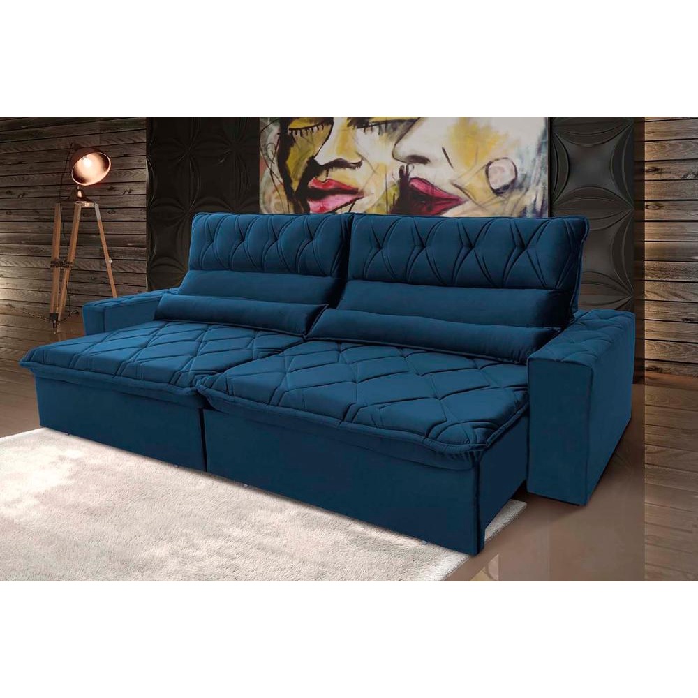 Sofá Retrátil Reclinável França 3,00m Suede Velut Azul Marinho  Molas no Assento - King House em Oferta na Shopee