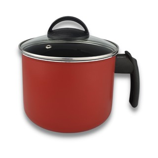 Caneco Fervedor 16 cm Vermelho Antiaderente Teflon com Tampa de Vidro