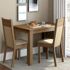 Conjunto Sala de Jantar Madesa Lola Mesa Tampo de Madeira com 2 Cadeiras Rustic/Crema/Pérola