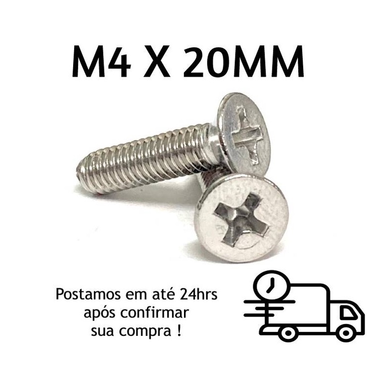 Parafuso Cabeça Chata Phillips M4 X 20mm Inox 10 Peças