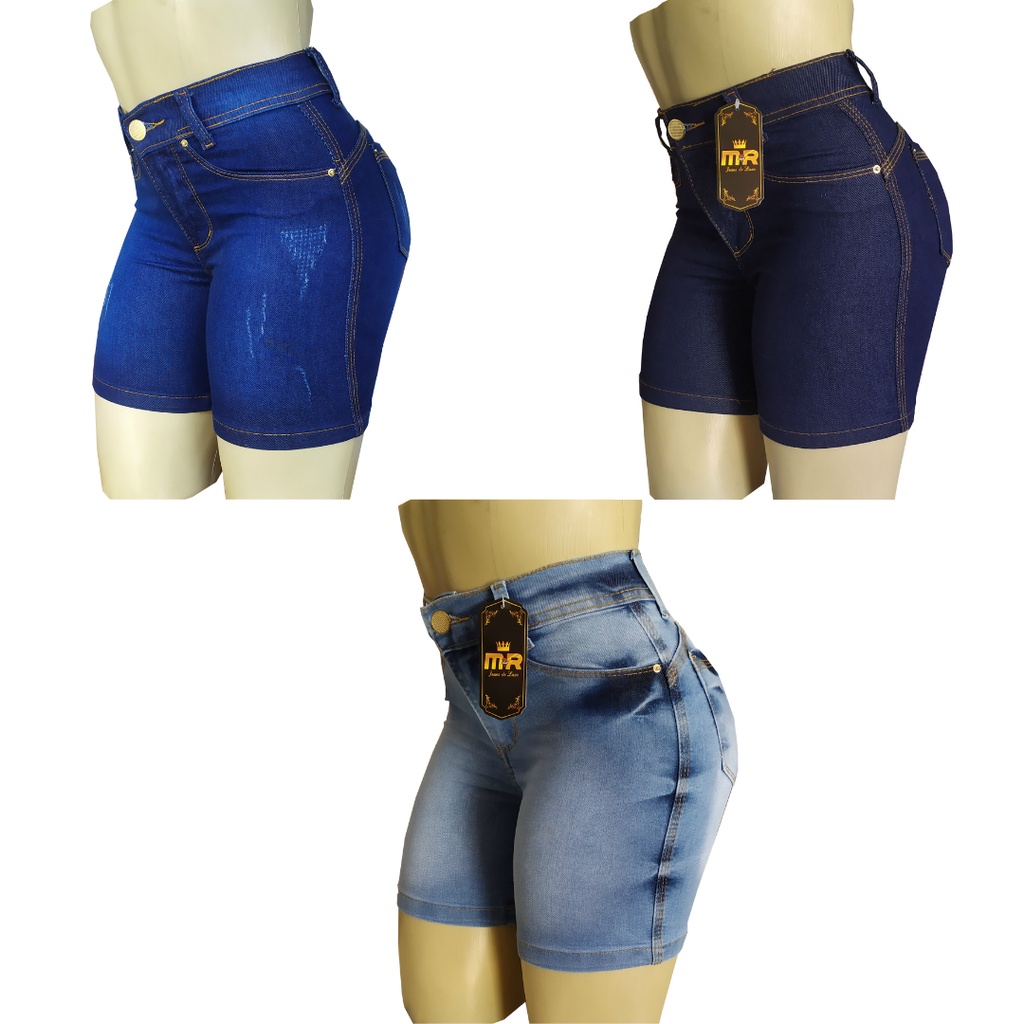 Shorts Cintura Alta Meia Coxa Kit Com 3 em Oferta na Shopee